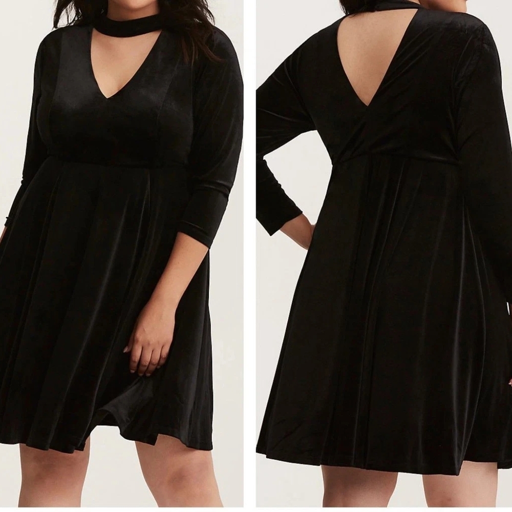 Torrid Black A-Line Dress with Cuffed Sleeves and V-Neck
